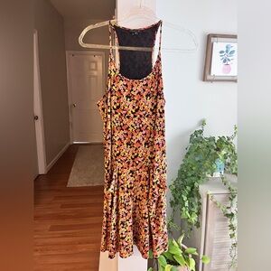 THEORY Floral 100% Silk Racerback Sleeveless Midi Dress With Pockets